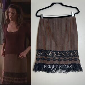 Rare Brown Stripe Lace Trim Pencil Skirt ASO Lorelai Gilmore Girls Vintage Y2K